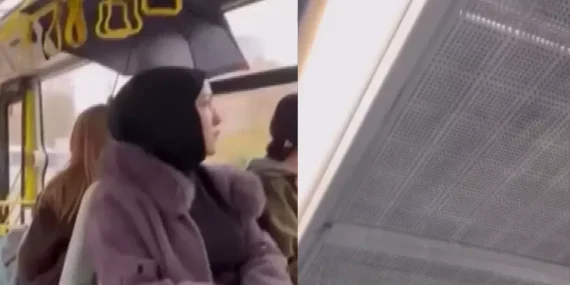 İstanbul’da İETT otobüslerinde yağmur paniği: Yolcular şemsiye açtı